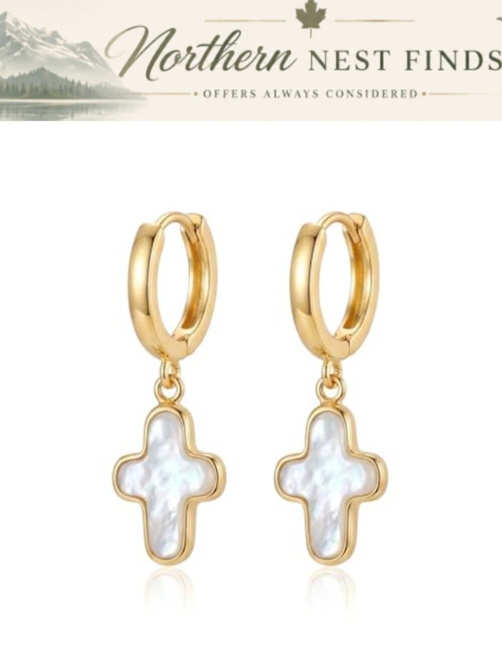 Freshwater Pearl Cross Dangle Drop Hoop Earrings for Women Dainty Beachy